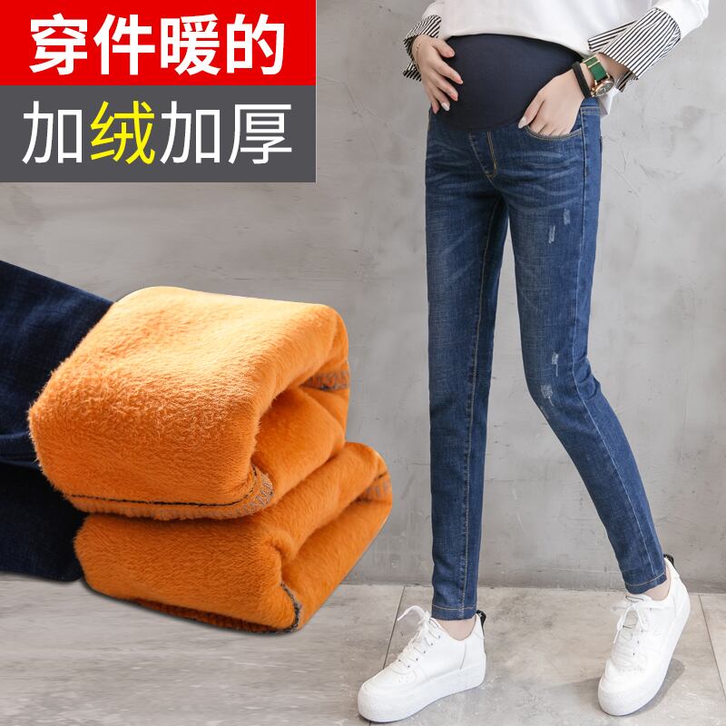 【新作】【送料無料】 A6607＃冬はベルベットデニムマタニティジーンズで暖かくストレッチベリーパンツ服妊娠中の女性妊娠中のズボン ウィンター 冬物 AL expec425676969279