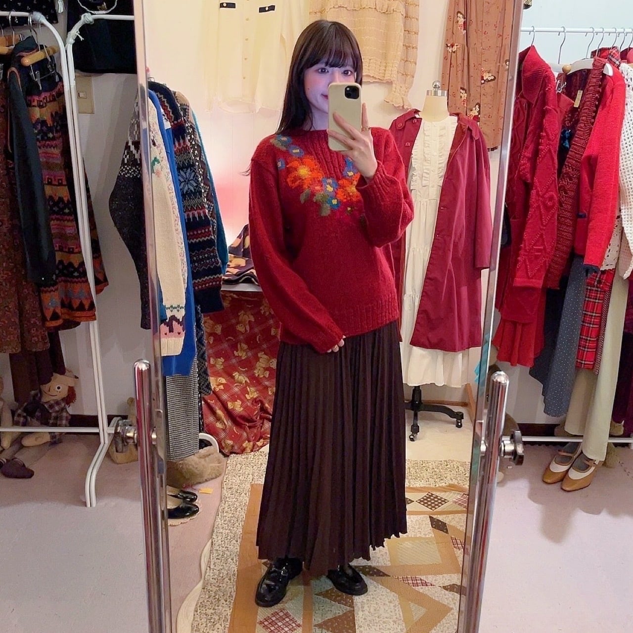 colorful flower bordeaux knit sweater