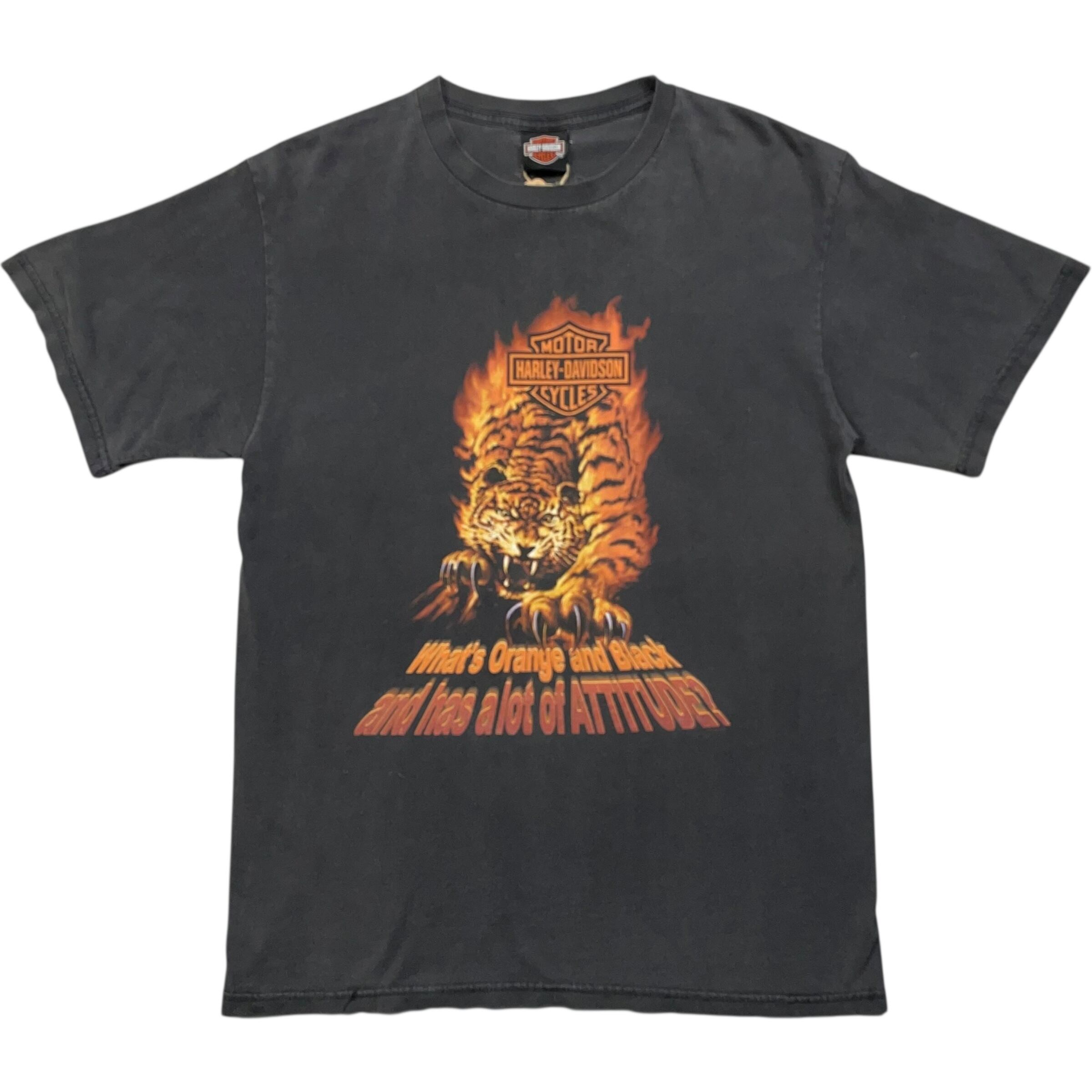 《L》 Harley-Davidson ハーレーダビッドソン Tシャツ 両面プリント タイガー イーグル フレイム ブラック no.7335
