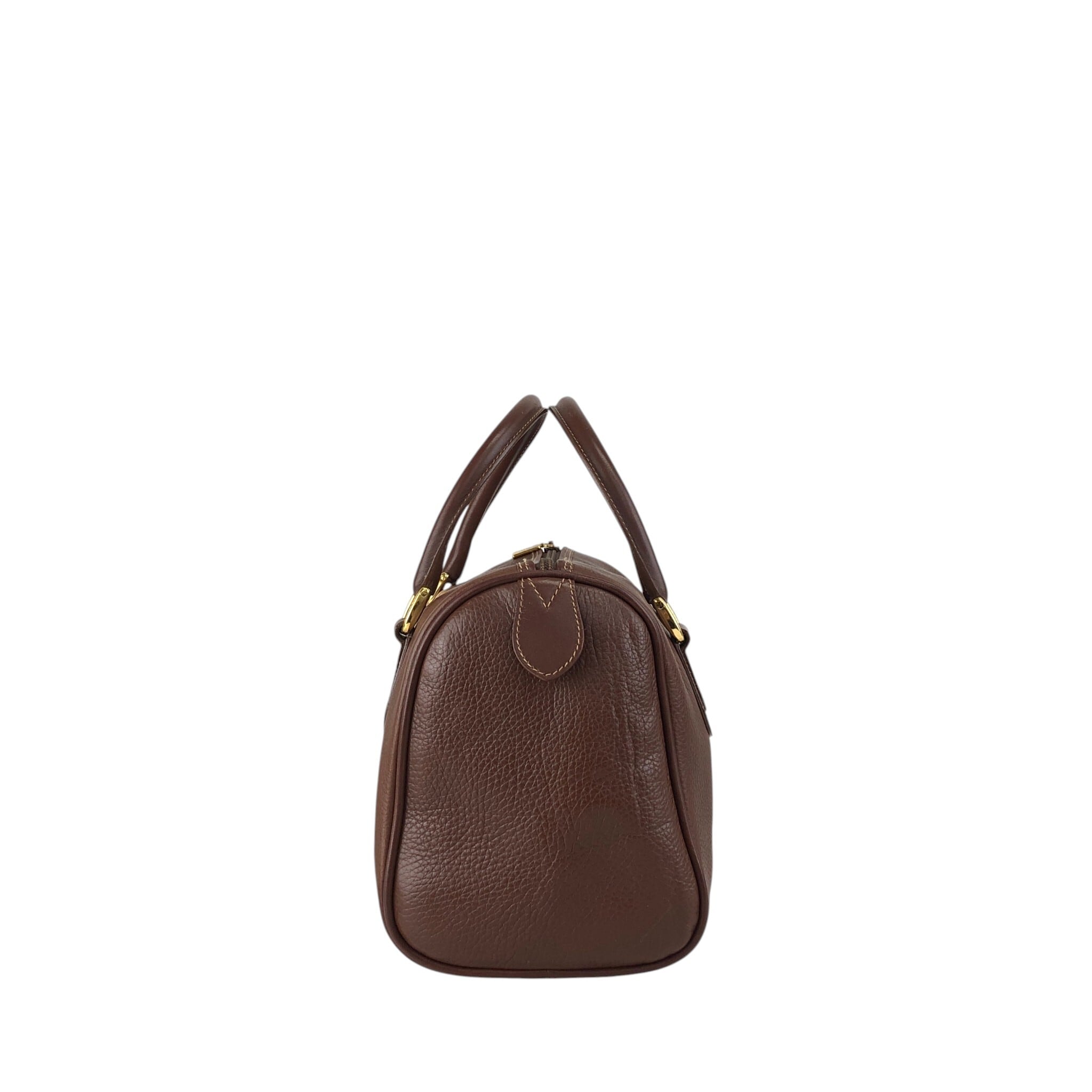 GUCCI グッチ ハンドバッグ ブラウン ロゴ型押し レザー ミニボストン