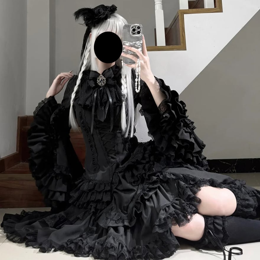 あ*い様 baby ブラック 黒黒 ブラウス 懐古 00s ロリータ ロリィタ ロリータファッション ゴスロリ 暗黑系 スカート ヘム丈 フリル