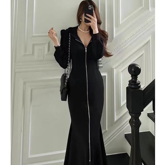 フード付きジップマーメイドワンピース 2color 00407 | Vitoir