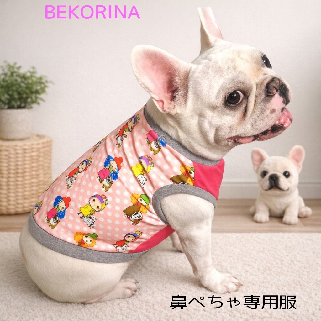 ずり落ちない♡昭和レトロのアヒルの親子柄タンク フレンチブルドッグ