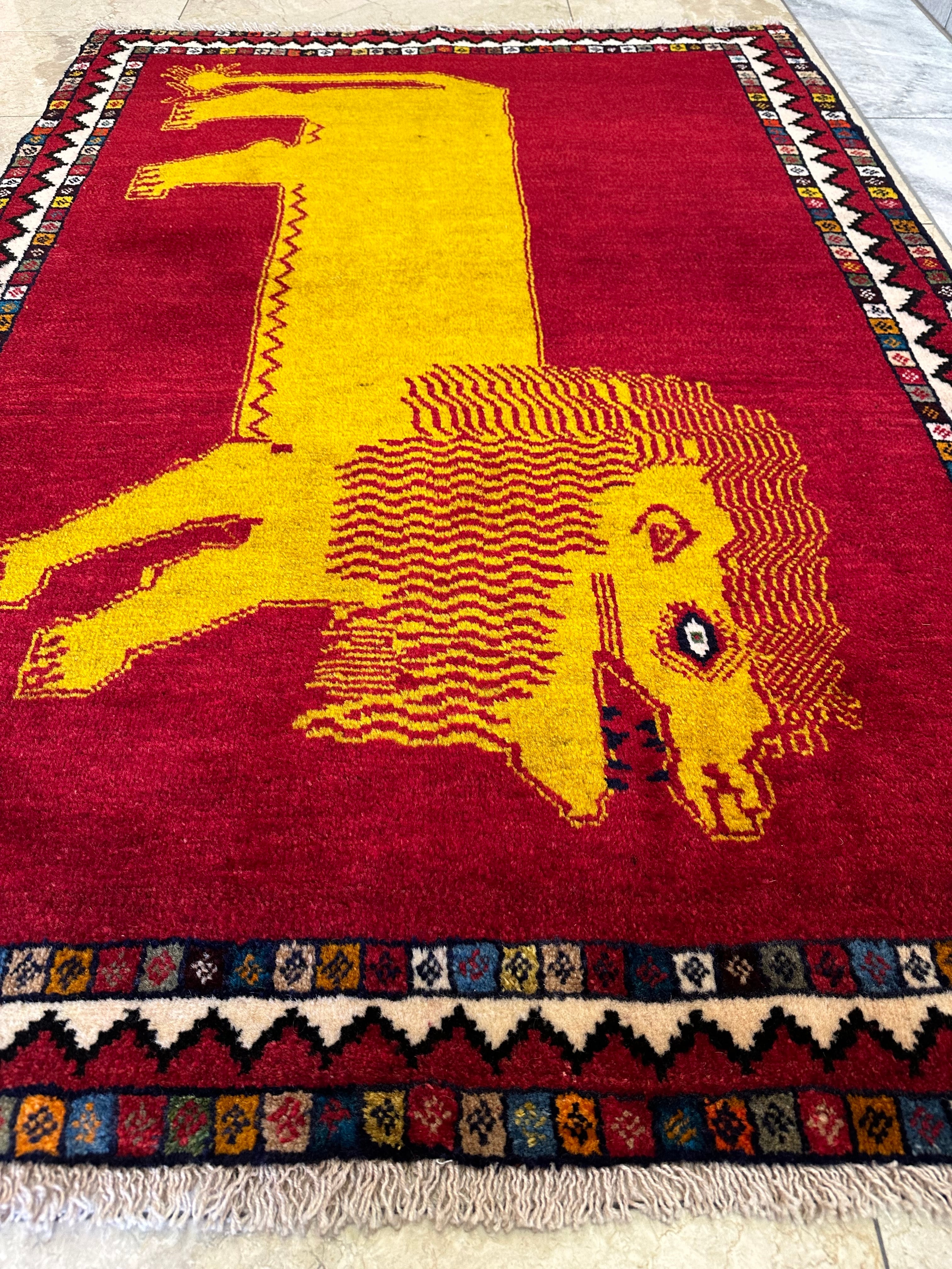87×64cm 【ペルシャ絨毯 手織りギャッベ】アマレ族ギャッベ ギャベ 酸い