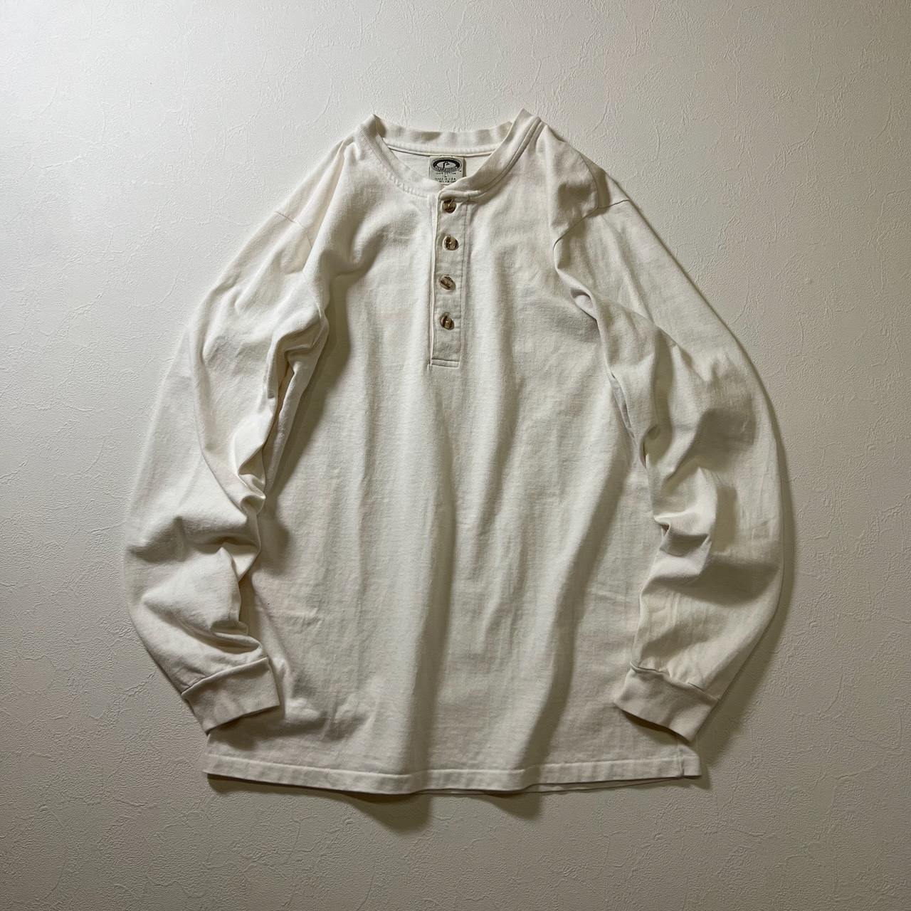 90s USA ヘンリーネック ロンT 長袖 ホワイト L 古着