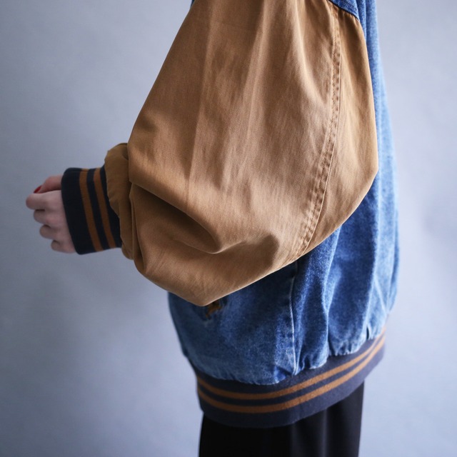 bi-color sleeve switching design loose silhouette denim blouson
