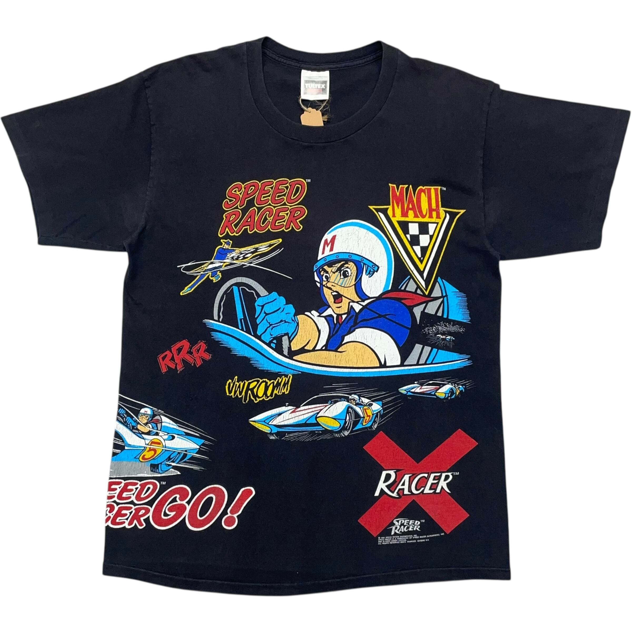 《L》TULTEX タルテックス アニメTシャツ SPEED RACER スピードレーサー マッハGOGOGO 両面プリント シングルステッチ ブラック USA製 90年代 vintage no.7826