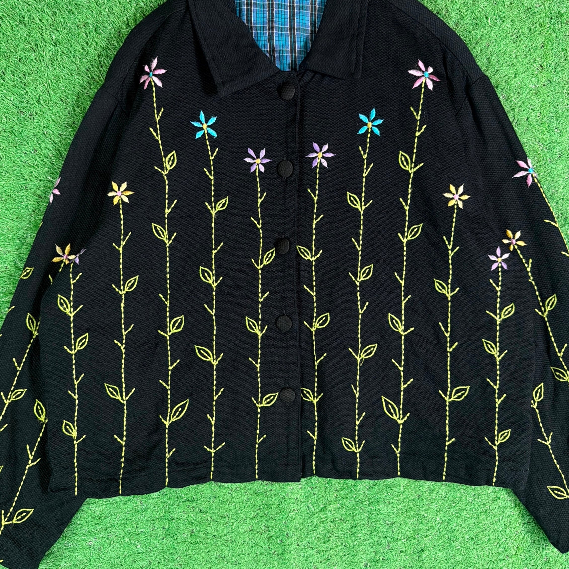 ★最終値下げ　レトロ　古着　花柄刺繍 ジャケット Lady's】 90s 花柄 刺繍 ジャケット / 90年代 古着 レディース N1855