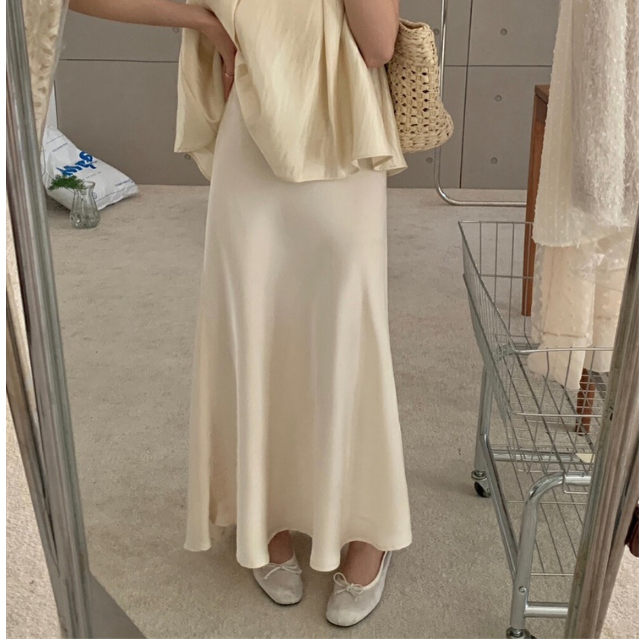 サテン フレア ロングスカート 10076