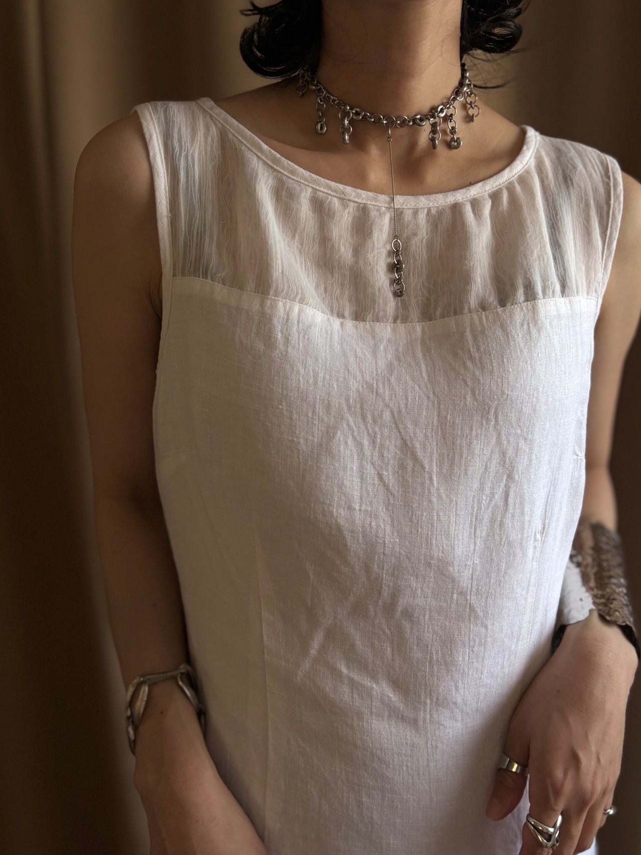 MADE IN U.S.A. white linen dress-5314-7