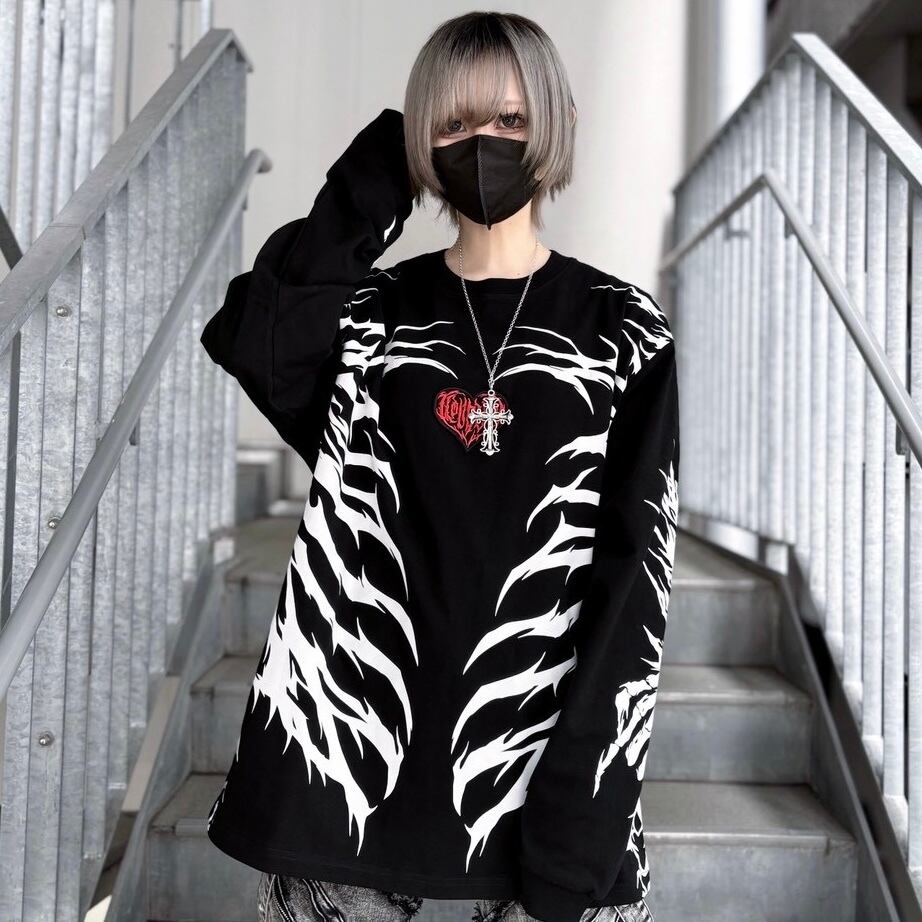 【Backstage pass】CRIMSON GHOST LS(クリムゾン ゴースト LS)ビッグシルエット クルーネック プリント ロンT  NGS2208  ロンティー ユニセックス サブカル 地雷系