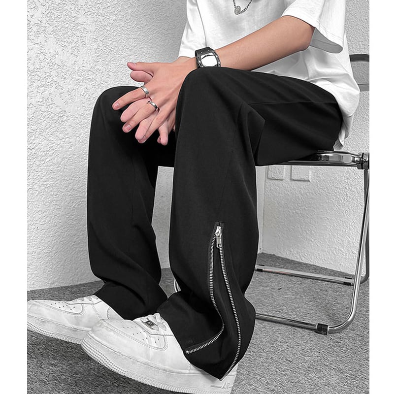 之 ズボン ブラック メンズ シンプル チェーン デザイン 之