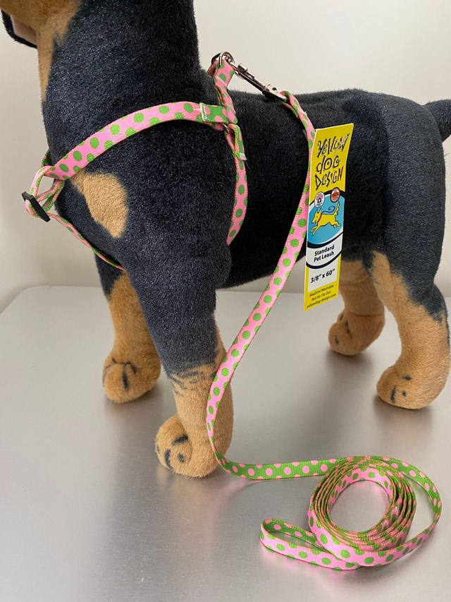 ピンク/グリーン水玉  ステップインハーネス＋リードセット XSサイズ - Yellow Dog Design
