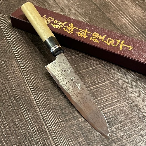 "Shuji Toyama" petty knife 150mm Suminagashi  Buffalo Magnolia Handle