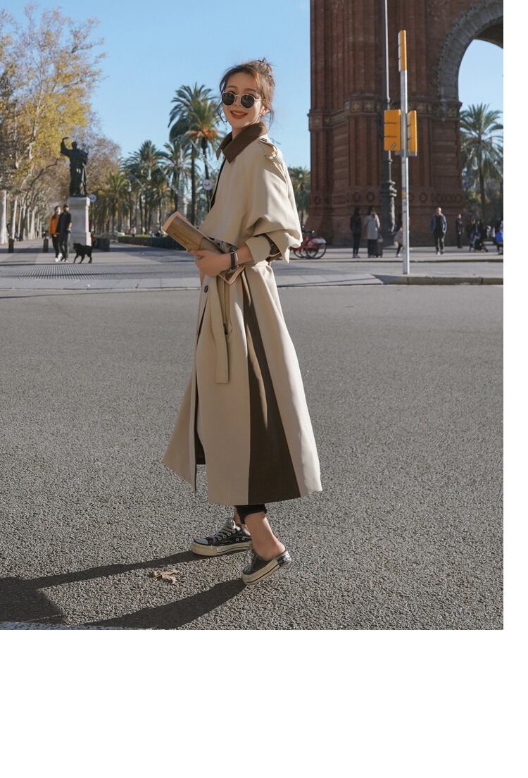 バイカラートレンチコート アウター コート ロング ロング丈 袖あり