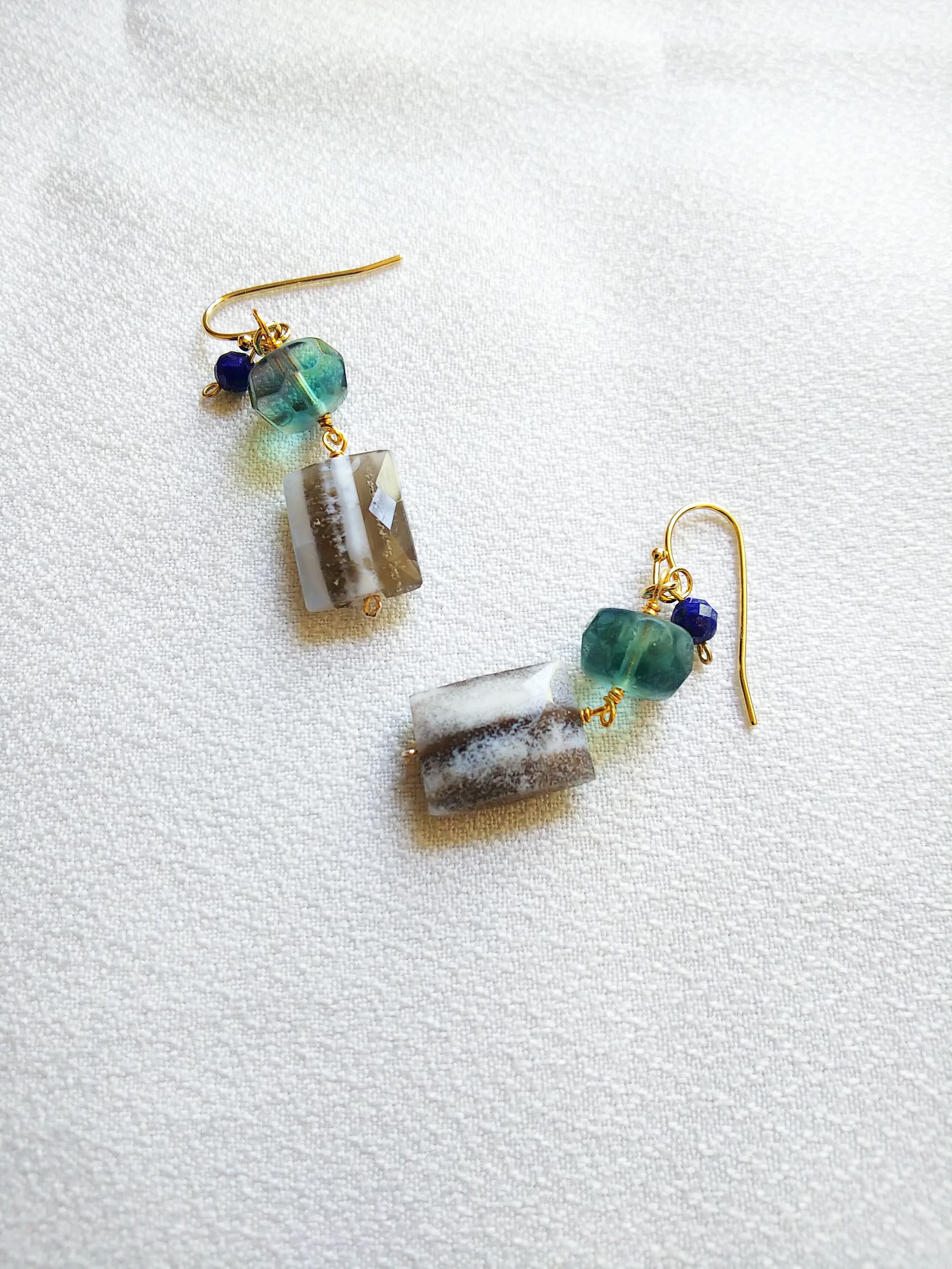 ストライプブルーオパールとブルーフローライトのピアス✴️ | Pay ID 