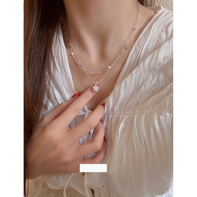 suzyaccシルバー星&パールの2層ネックレス