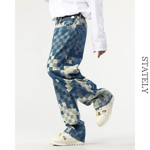 Check Patchwork Denim Pants_B63 画像