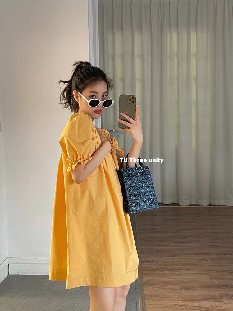 ドレス サマーカジュアルルーズホルターカラースリーブプリーツスカート 夏物 スクウェア ビッグFスモールZ韓国77577543456