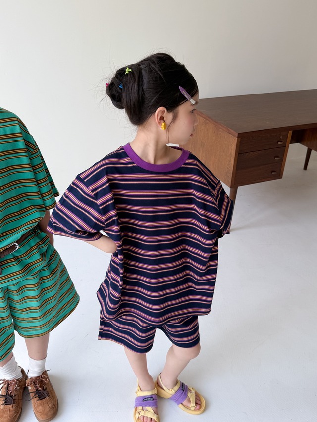 【セット】ストライプ半袖Tシャツハーフパンツセットアップ - 15