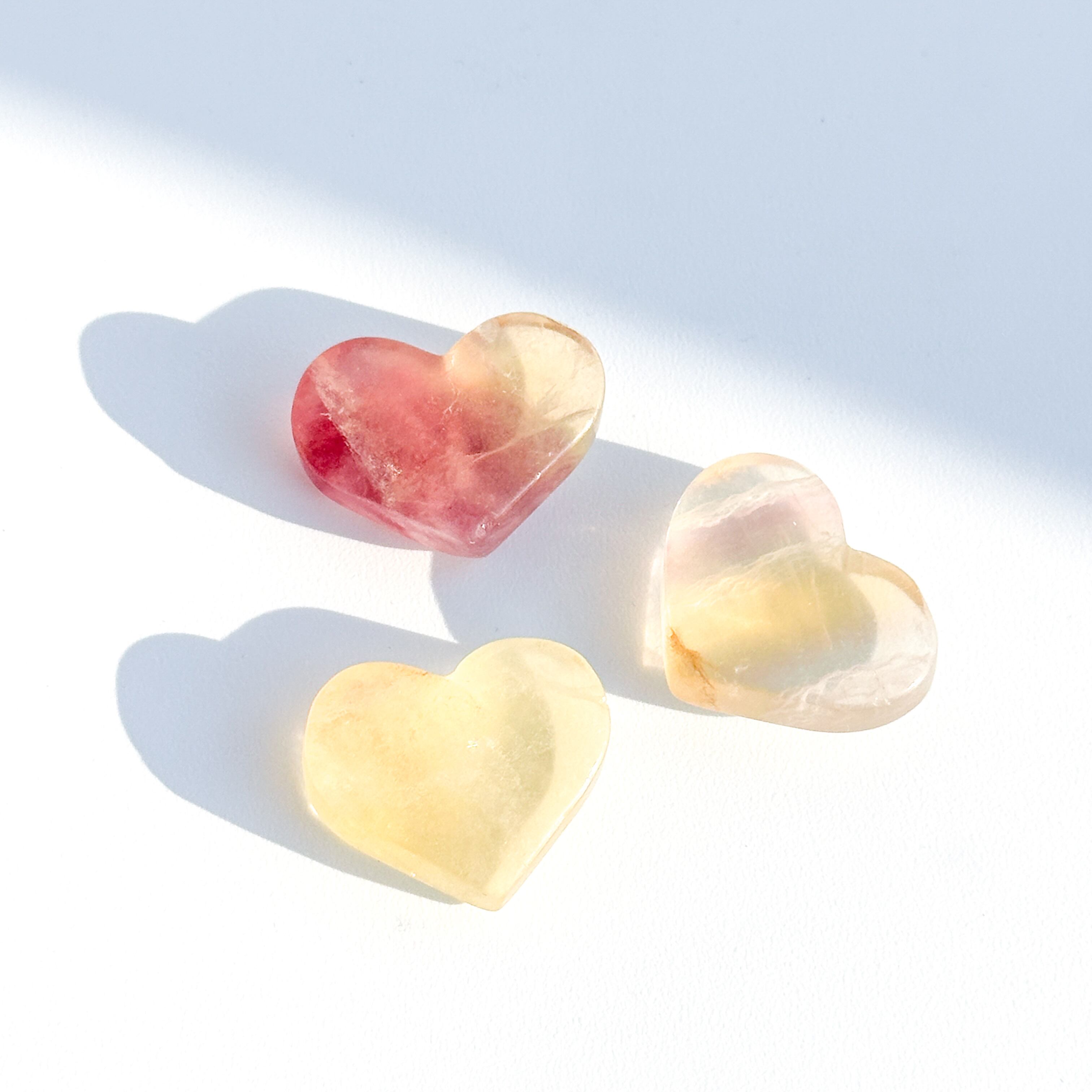 レインボーフローライト ハート 3個set 04◇ Rainbow Fluorite ◇ 天然石・鉱物・パワーストーン・インテリア