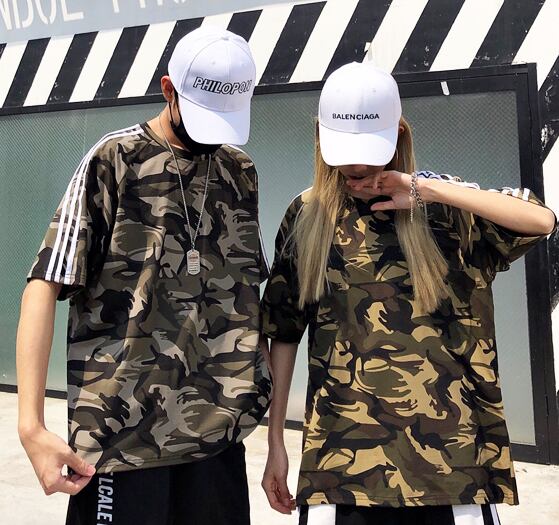 迷彩 半袖 Tシャツ レディース メンズ 韓国 原宿系 ダンス衣装【tb-522