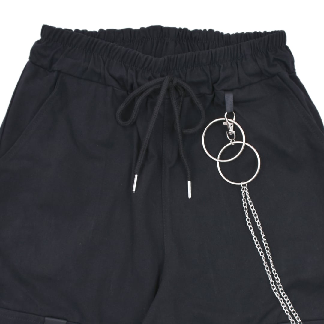 MORABITO Premier 23SS ジョガーパンツ ボールチェーン装飾 ワンサイドオープン ジョガーパンツ シルバーチェーン付き