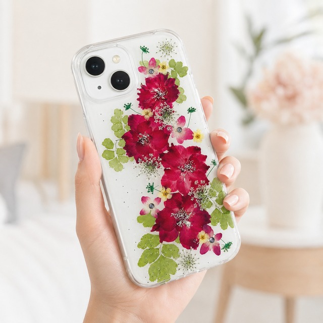 【ほぼ全機種対応スマホケース】押し花スマホケース NO.801 押し花＆レジン iPhone8以降全機種/Xperia/AQUOS/Galaxy他