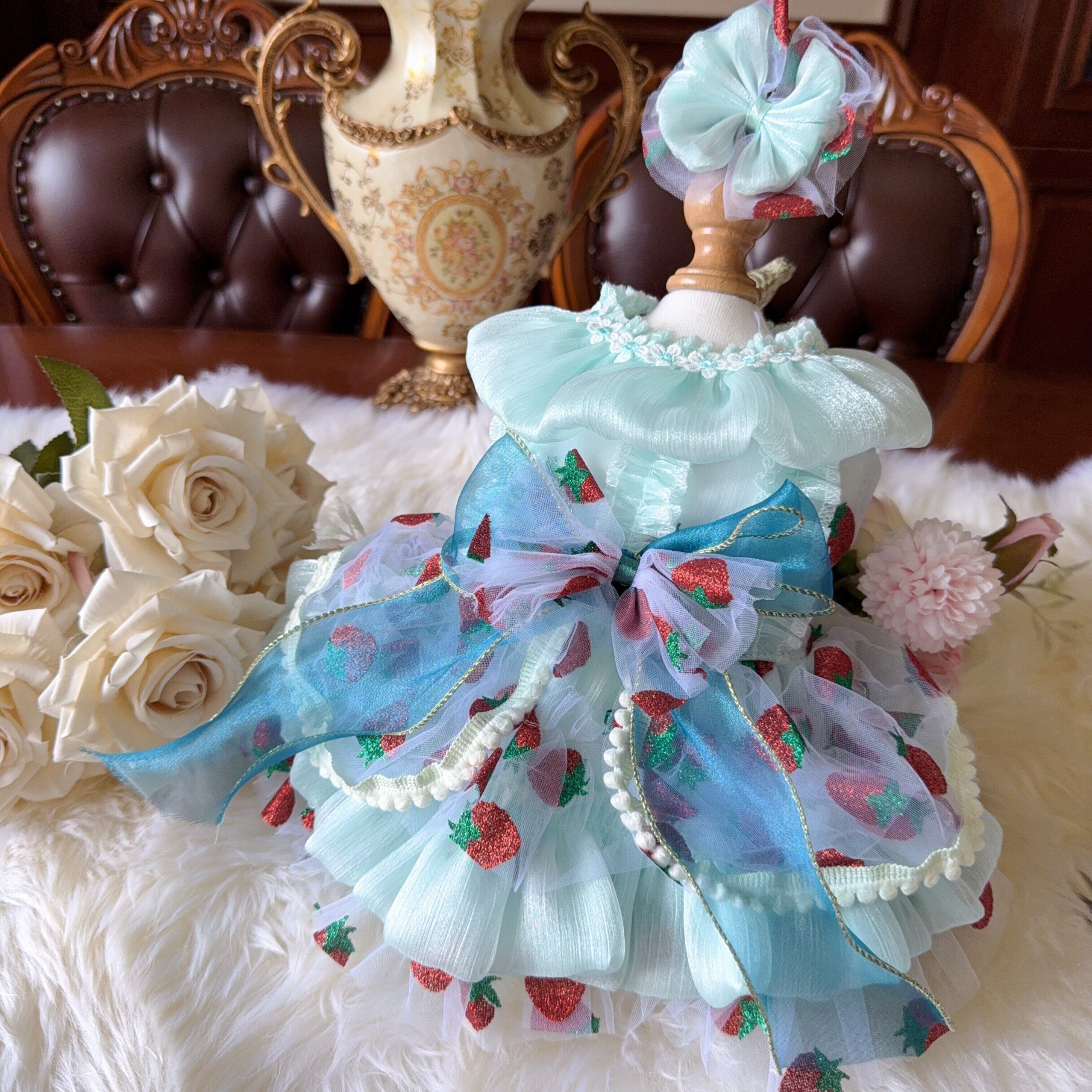 ストロベリーブループリンセスワンピース&リボンセット 00983