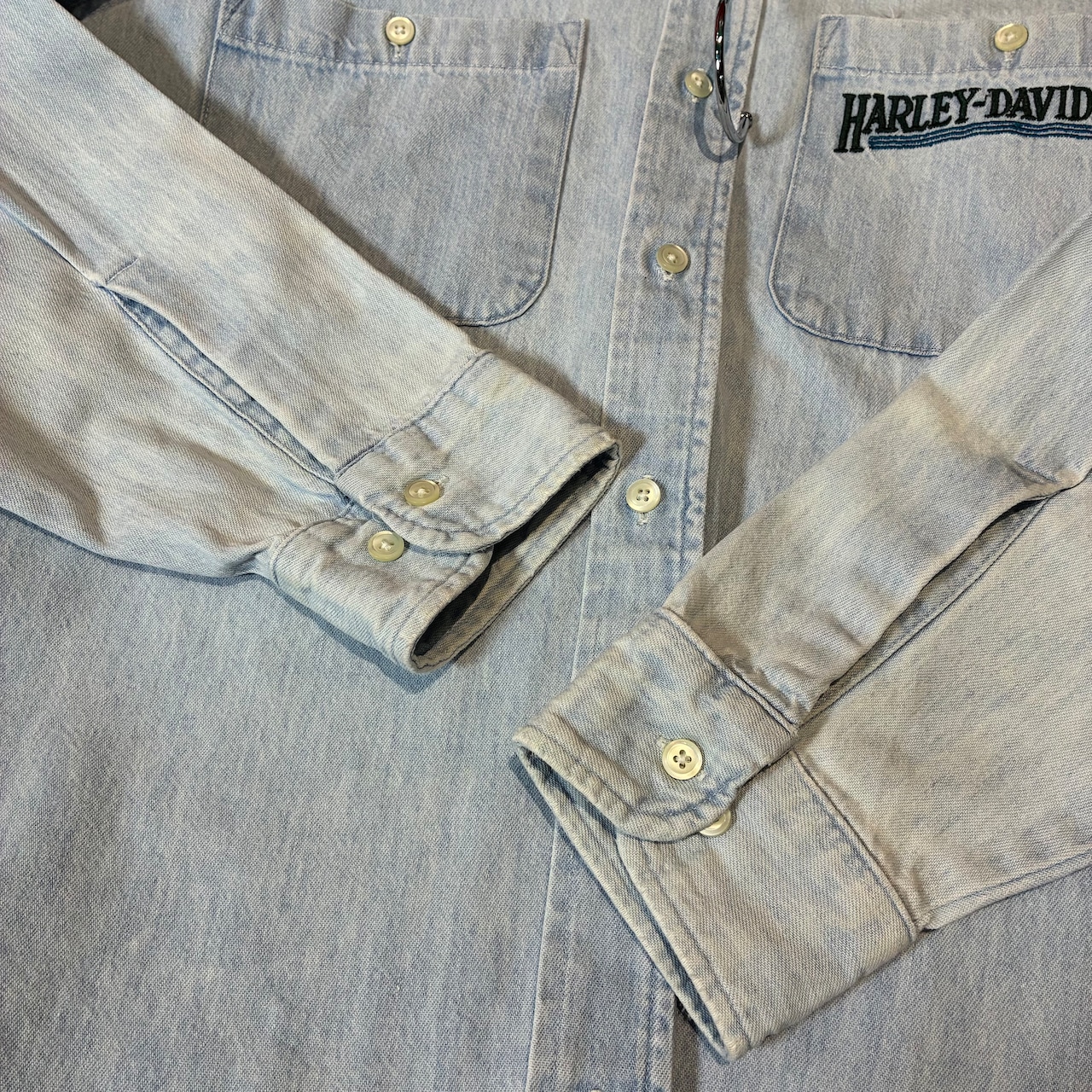 90s USA製 Harley-Davidson デニムシャツ ライトブルー ハーレー