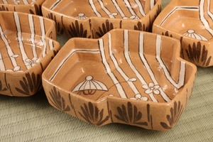 織部焼 向付 隆司作 五枚組 木箱付