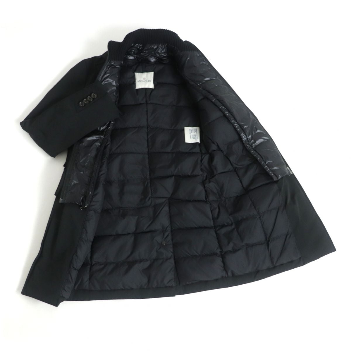 極美品□MONCLER/モンクレール LESPARRE GIUBBOTTO ロゴボタン/ZIPUP レイヤードデザイン ダウンコート/チェスターコート  黒 0 正規品 t05-st20728-805