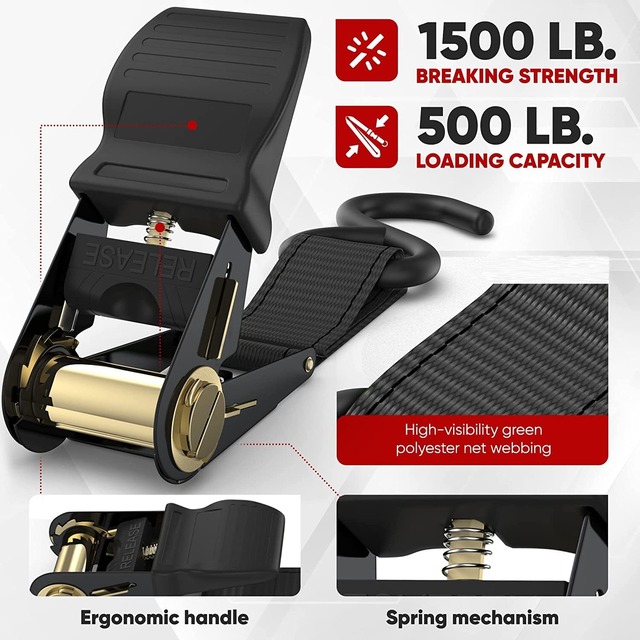 Runbod ラッシングベルト ラチェット式ベルト 荷締めベルト 荷物固定ベルト 5m 黒 ラッシング幅2.5cm 破断荷重約800kg 2本組 ブラック