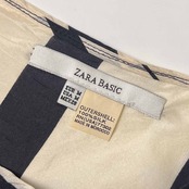 シルク100% ZARA BASIC ザラベーシック シースルー 半袖 ワンピース M/ブラック×ホワイト レディース