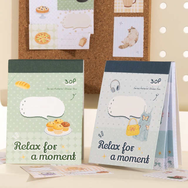 【シールブック】海外文具 コラージュ素材 手帳デコ 書けるシール メモシール｜Relax for a moment