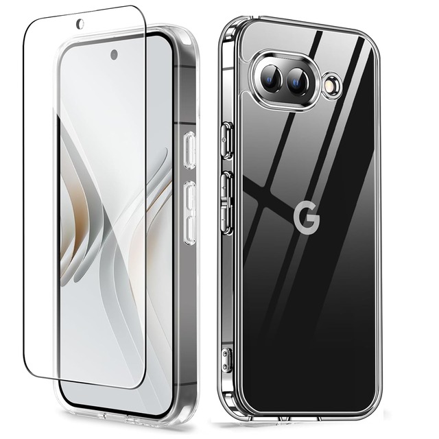 Google Pixel 10a ケース クリア ガラスフィルム付き 黄変防止 耐衝撃 米軍MIL規格 SGS認証 PC+TPU グーグルピクセル10a 対応 ケース 傷つけ防止 超薄型 軽量 透明 スマホケース スマホカバー googleピクセル10a用 (クリア, Pixel 10a)