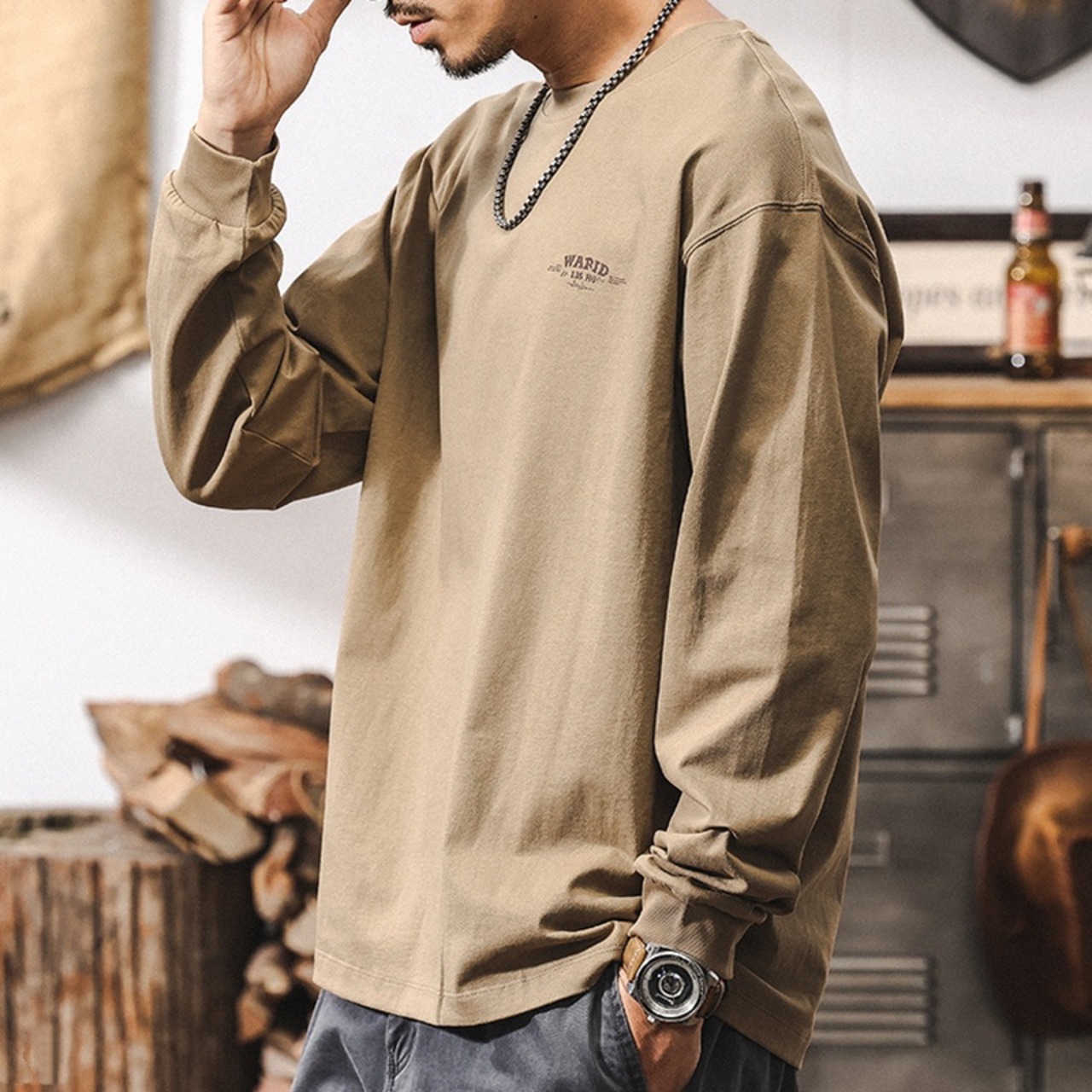 Back Print Long Sleeve Crew Neck ◇2color H0507