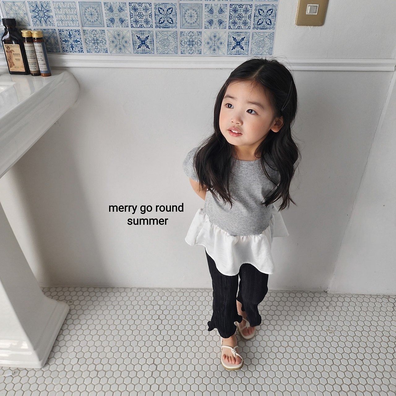 cream XS［即納］satin fril puff tee / merry go round 26summer