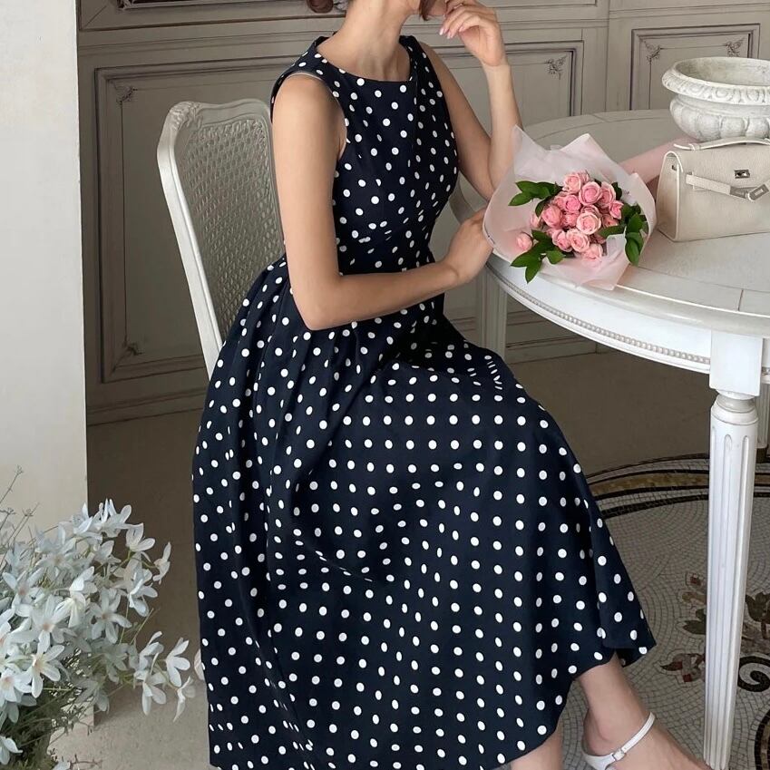 ノースリーブドットワンピース