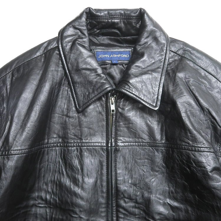 古着 JOHN ASHFORD 本革 レザー ジャケット ブルゾン ブラック 表記：L