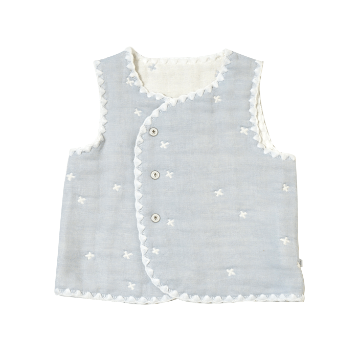 10mois(ディモワ) / ふくふくガーゼ(6重ガーゼ)ちょっき / パウダーブルー / 70~80cm