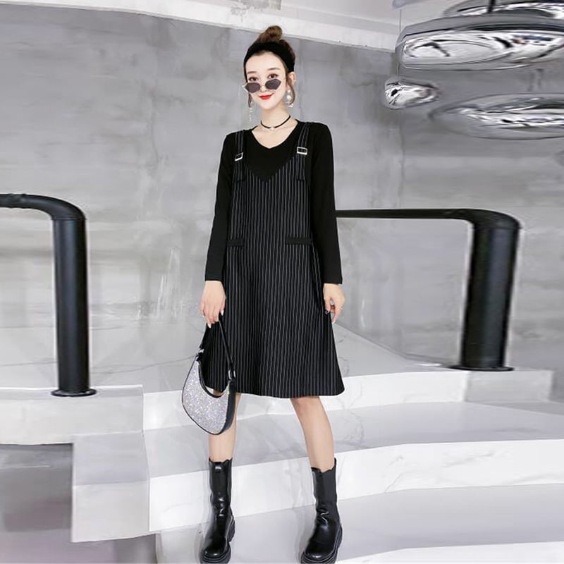 2020年秋新作プラスサイズレディースファットmmフェイクツーピースサスペンダードレスは薄くてウエスタンスタイルの女性スカートトレンド ミックスインファッション17477679309