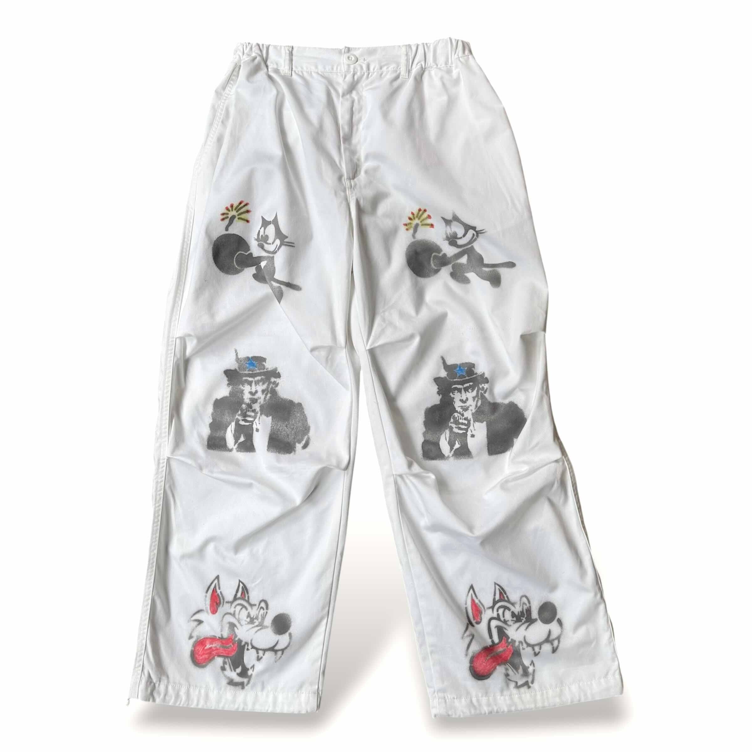 HAND PAINTED STENCIL ART WIDE PANTS / ハンド ペイント ステンシル