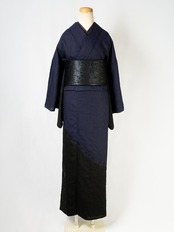 【レディース】仕立て上がり 絞り染め麻着物 黒紫　[B1266]