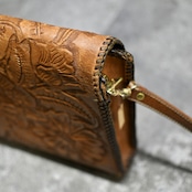 flower design leather shoulder bag