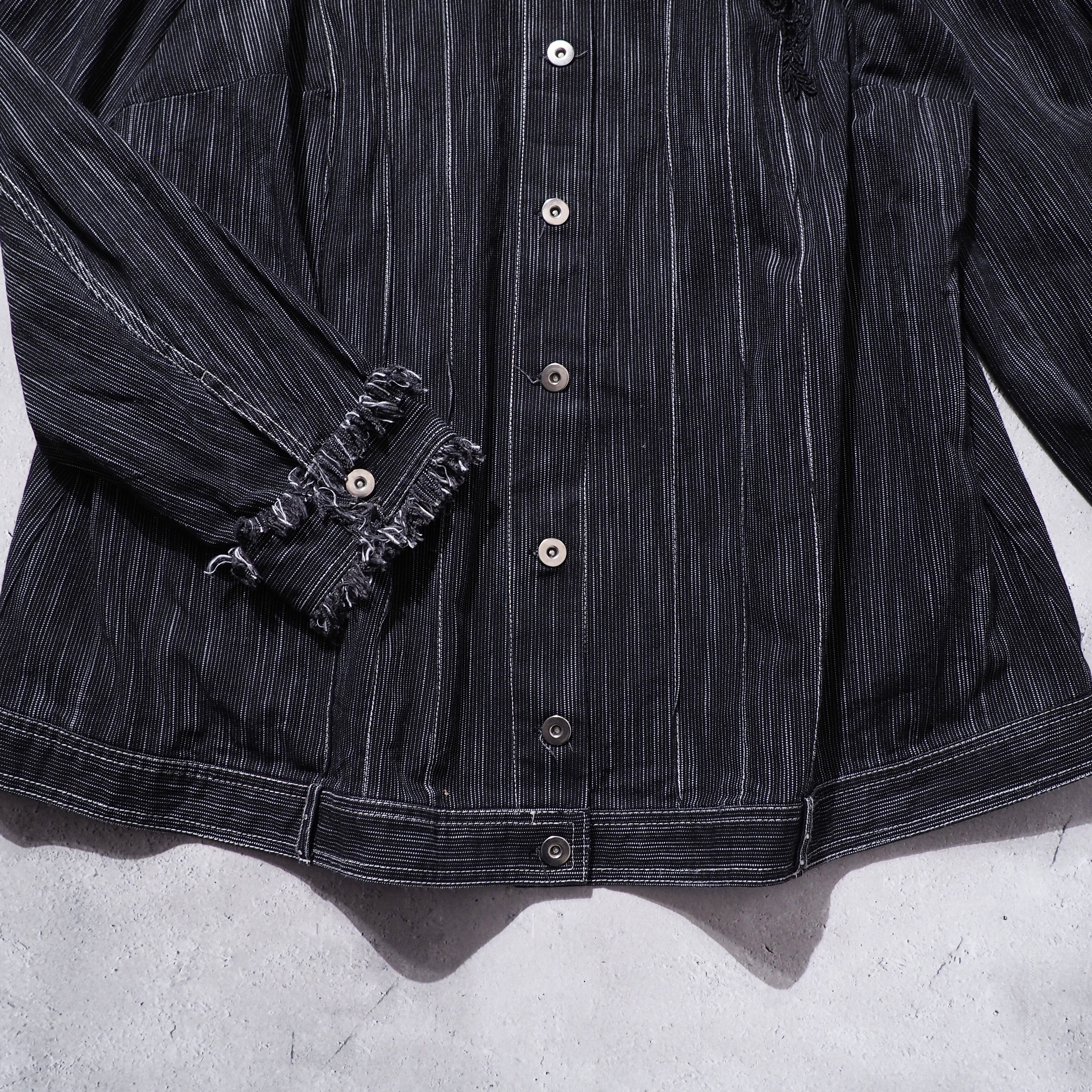 Black mode Fringe × Fower embroidery vintage loose jacket