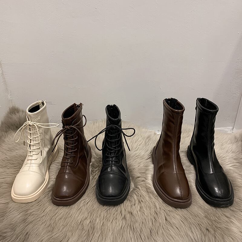ブーツレッドジッパーカジュアルスタンダード レトロ レース 靴 シューズ レースアップ フェイクシューズ76323757823