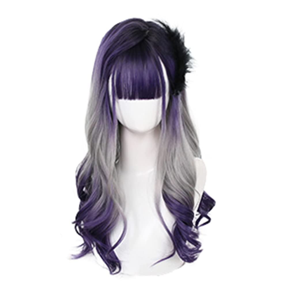 【人気】ウィッグ ロリータ ゴスロリ コスプレ 紫 灰色 グラデーション ロング カール 原宿風 GAL系 かつら wig 森ガール ゆめかわいい お姫 小顔 耐熱 パーティー ハロウィン 仮装 演劇 日常
