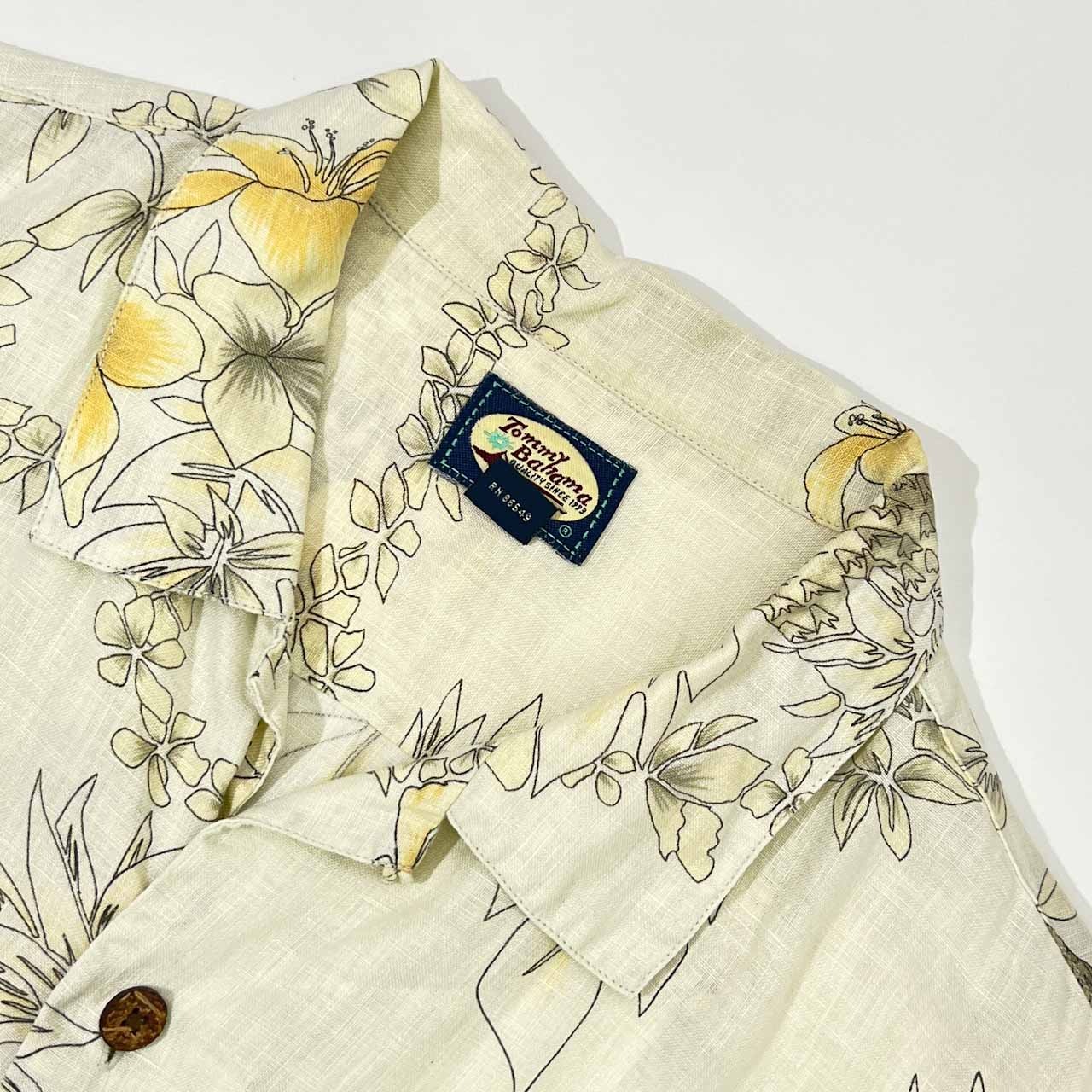 リネン100% Tommy Bahamaトミーバハマ ハイビスカス ハワイアン 半袖 アロハシャツ L/メンズ