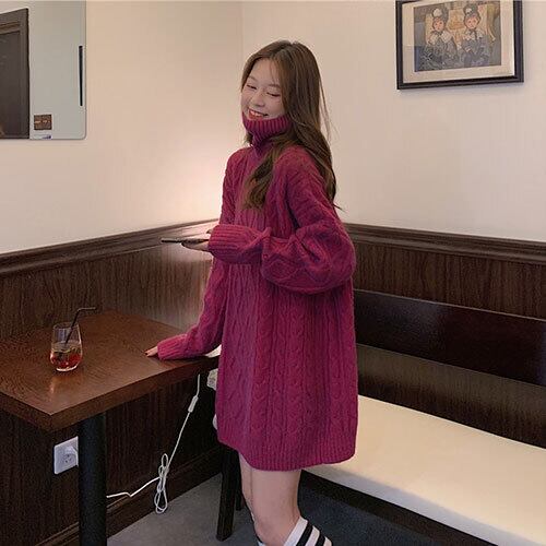 週末に着たい服 中・長セクション タートルネック ニット 怠惰な風